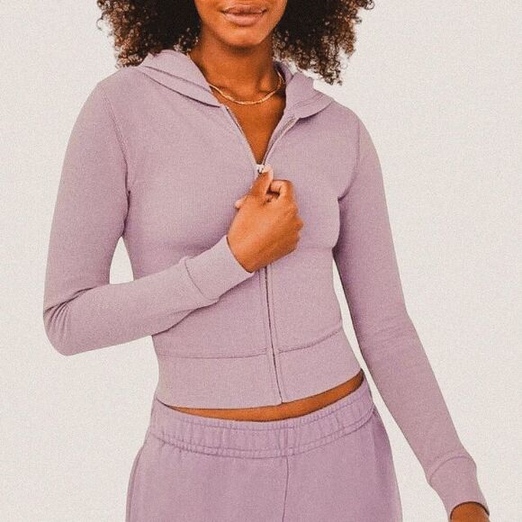 Aritzia TNA Seneca Lilac Waffle Knit Zip-Up Hoodie | Size Small - Picture 1 of 6